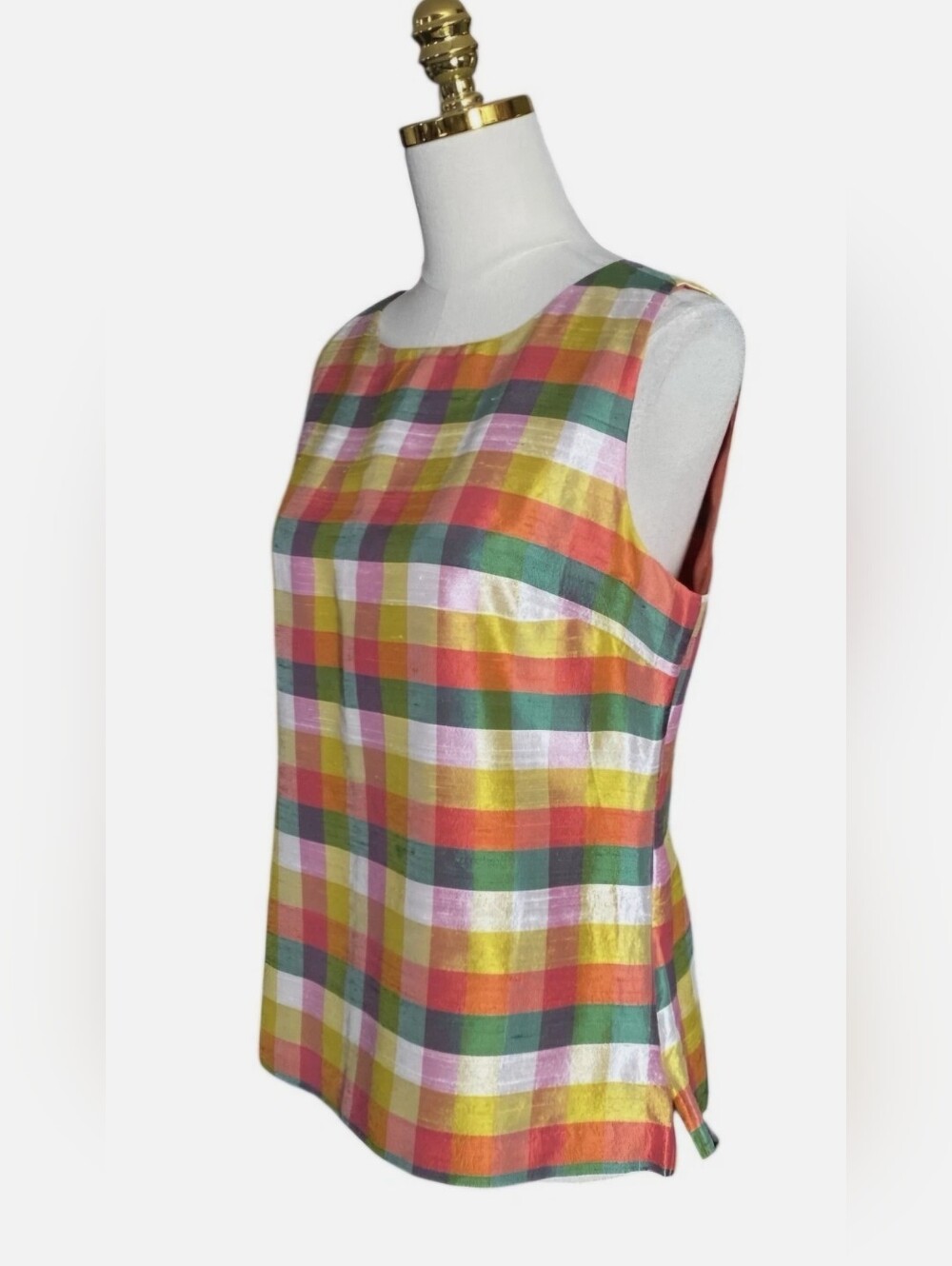 Talbots Multicolor Plaid Sleeveless Shell - Yellow, Pink, Green